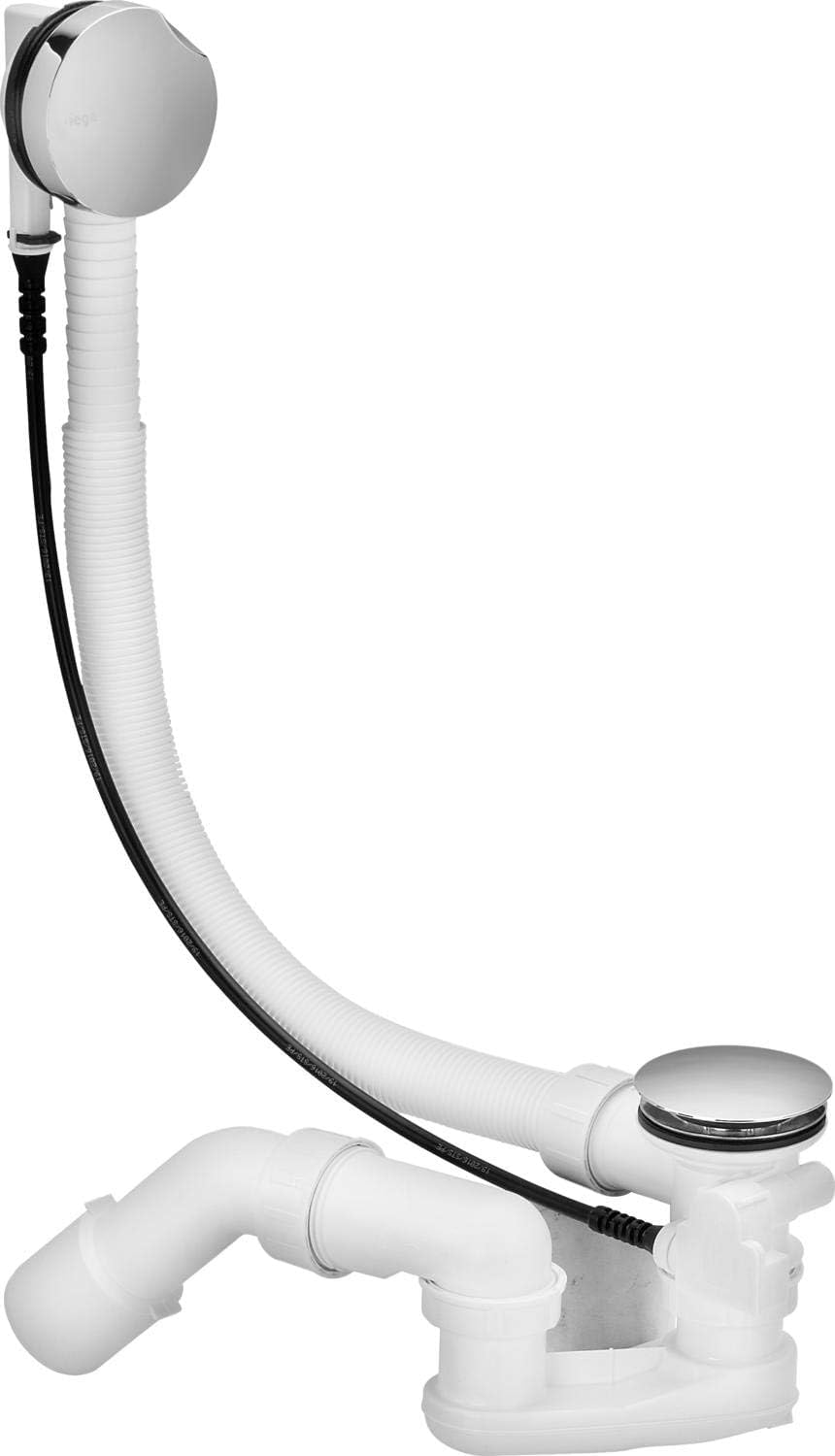 VBChome Bathtub 160 x 70 cm White Acrylic Space for LED Lighting Polystyrene Support Bath Support Siphon Tub Rectangular White Design Modern Drain Fitting in Chrome