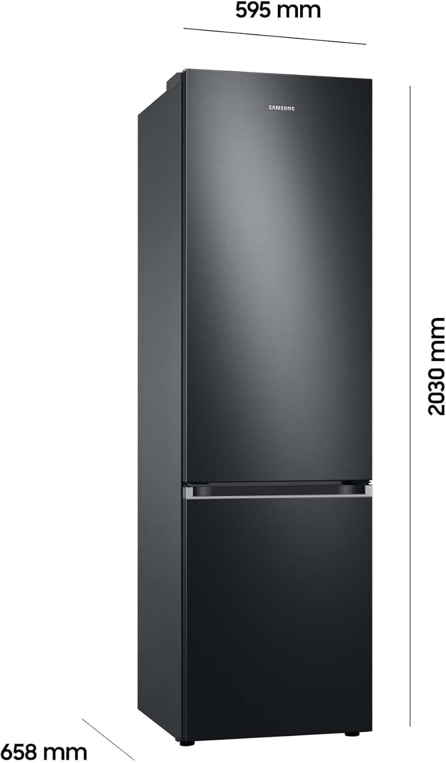 Samsung Fridge-Freezer, Fridge Freezer, 203 cm, 390 L Total Volume, 114 L Freezer, AI Energy Mode, Bottle Rack, Premium Black Steel, RL38C602CB1/EG