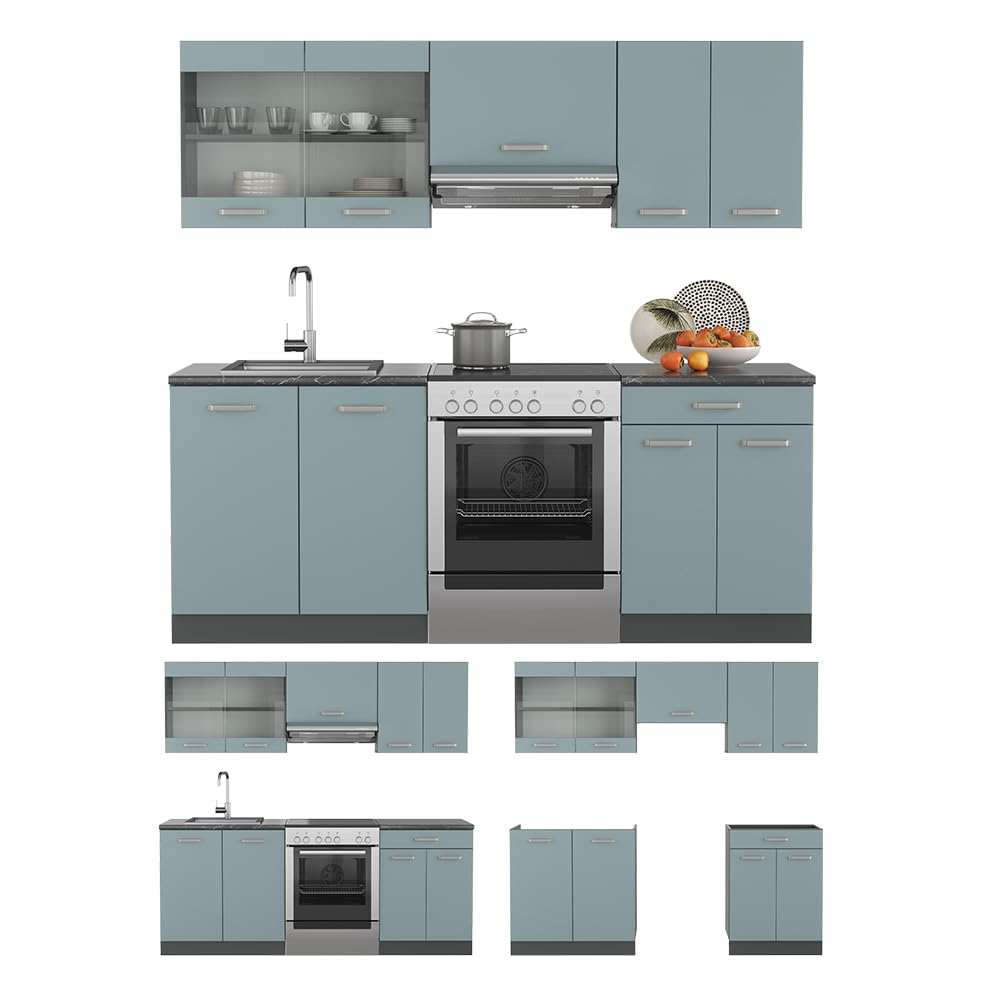 Vicco R-Line Kitchen Unit, White High-Gloss / Anthracite, 200 cm without Worktop