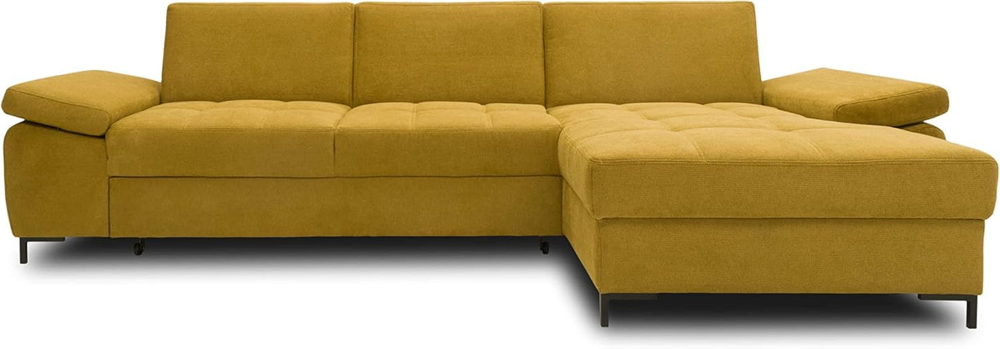 DOMO. collection Curacao Corner Sofa, Sofa Bed with Spring Core and Armrest Function in L-Shape, Couch with Sleep Function, Sofa, Upholstered Corner 297 x 160 x 84 cm (W x D x H), Cream