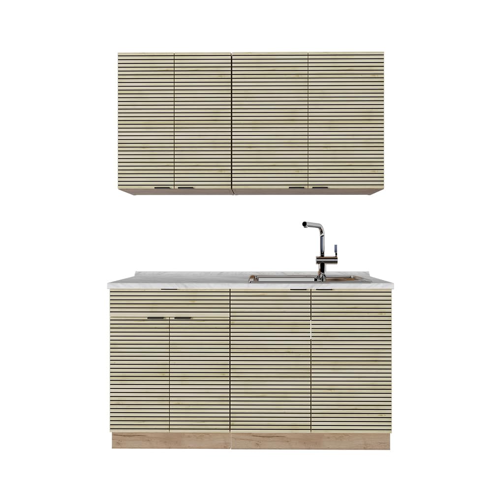 Vicco Kitchen Unit, Kitchen Block, Fitted Kitchen, Fame-Line, Single, Country House, 140 cm, Modern Kitchen Cabinets, Sink Cabinets, Drawers Cabinet Base, Wall Cupboard, Wall Glass Cabinet (Oak, Anthracite, Gold)