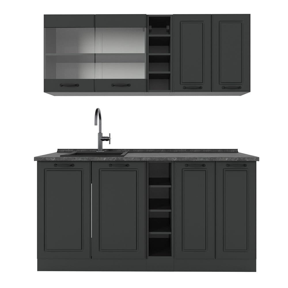 Vicco Single Kitchen R-Line White High Gloss / Anthracite 160 cm without Worktop