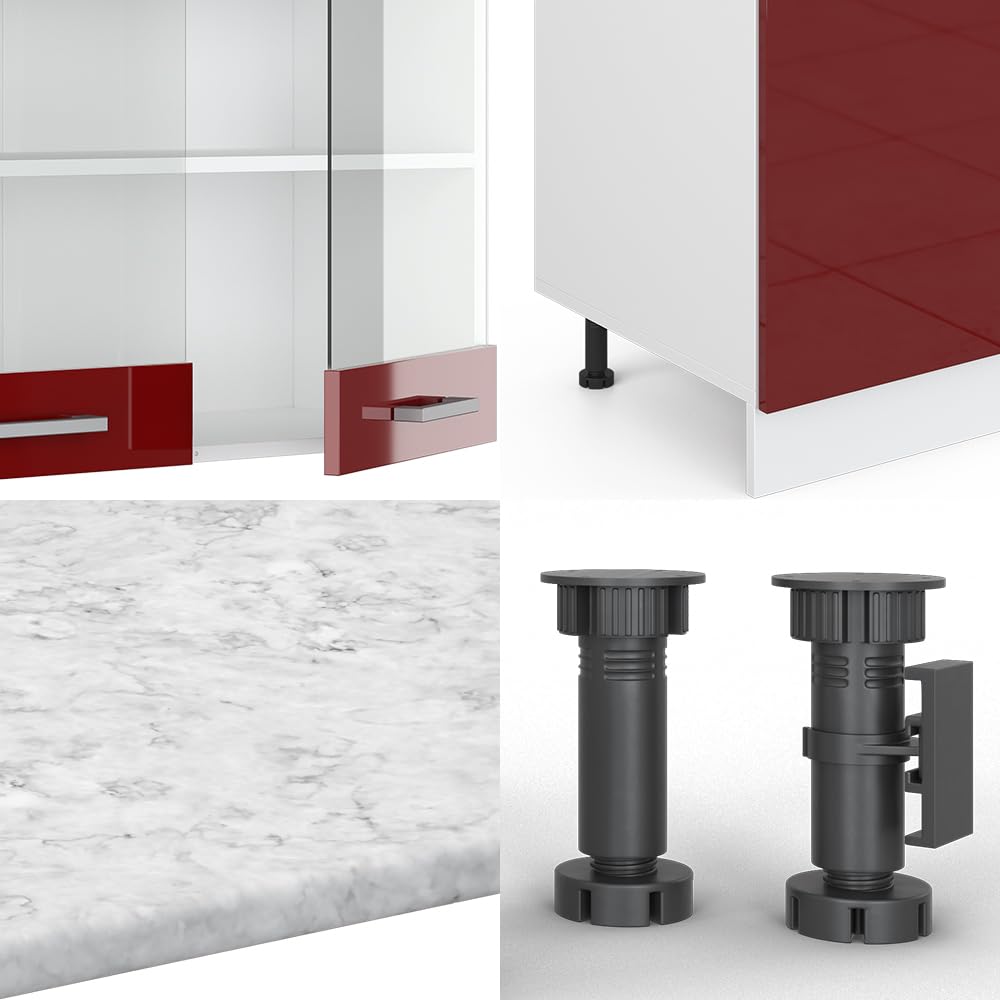 Vicco R-Line Kitchen Unit, High-Gloss Anthracite/White, 300 cm with Tall Cabinet, without Worktop