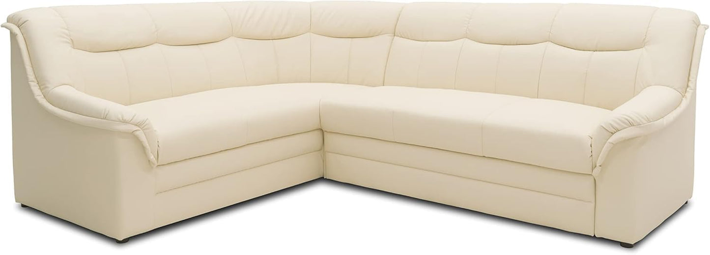 DOMO. collection Berlin Corner Sofa, Timeless Leather Corner Sofa with High-Quality Spring Core Padding, L-shaped Faux Leather, Couch 205 x 250 x 89 cm, Black