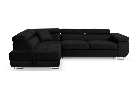 Aller L-Shaped Corner Sofa with Sleep Function and Bed Box in Jasmine, Left Ottoman (Dark Grey)