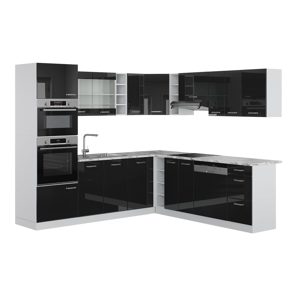 Vicco R-Line Fitted Kitchen Cabinets Country House Kitchen Furniture (White, Corner 247 x 237 cm)