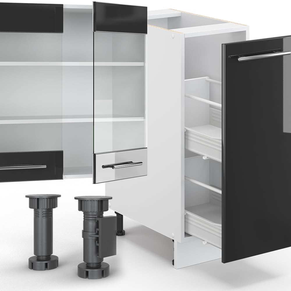 Vicco Fame-Line Kitchen Unit 280 cm without Worktop 280 cm High-Gloss Anthracite / White