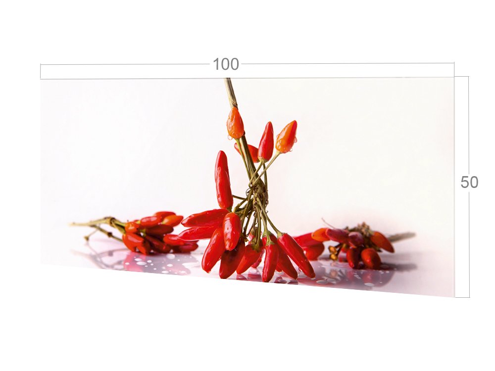 GRAZDesign Kitchen Back Wall Glass Chili Splash Guard Stove Print Behind Glass Picture Motif Spices Back Wall Kitchen Glass Plate with Kitchen Motif 60 x 60 cm