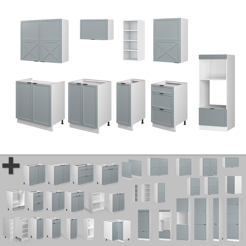 Vicco Fame-Line Kitchen Unit 280 cm without Worktop 280 cm High-Gloss Anthracite / White