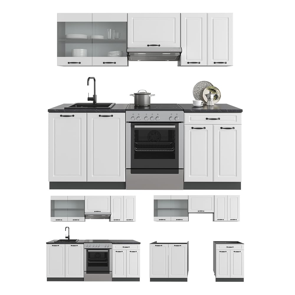 Vicco R-Line Kitchen Unit, White High-Gloss / Anthracite, 200 cm without Worktop