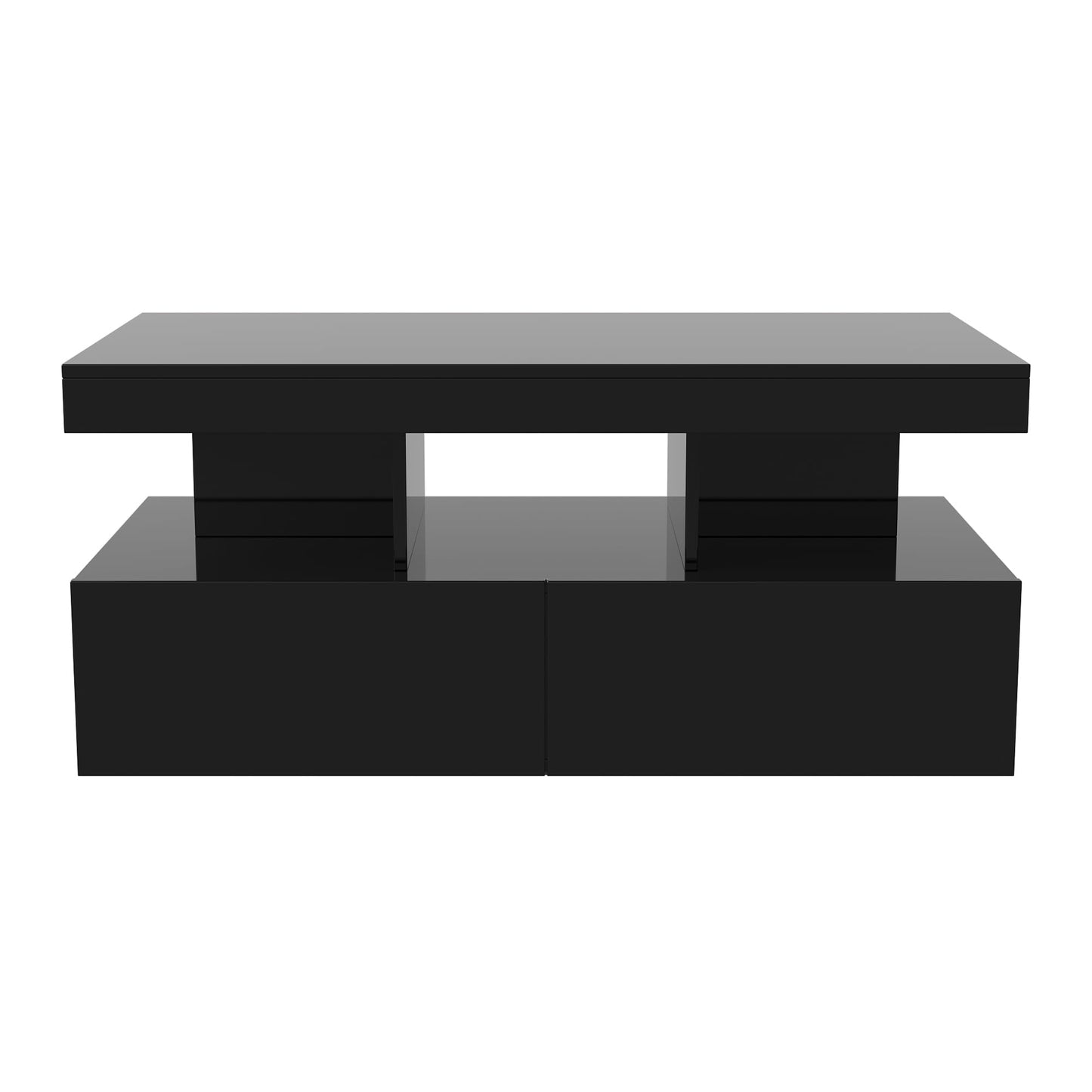 Coffee Table with LED Lighting, High Gloss Living Room Table with 2 Silent Drawers and Open Compartment, Elegant Side Table for Living Room and Office (White)