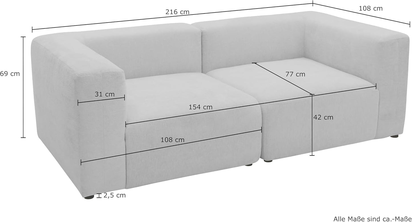 DOMO. collection Adrian Modular Sofa, 3-Seater Made of 2 x Corner Chairs and 1 x Chair, Big Sofa, Module Couch, 3 Upholstery Elements, 3-Seater Couch, 301 x 108 x 69 cm (W x D x H), Cream