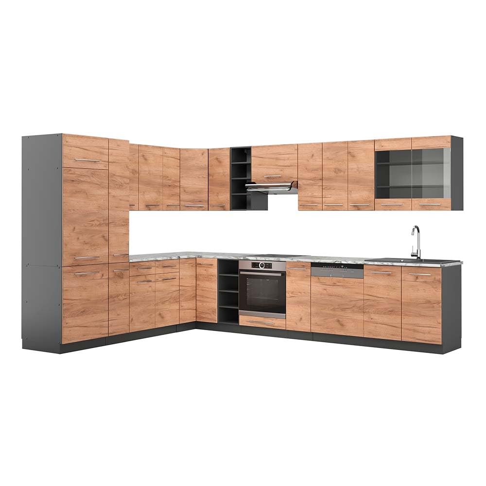 Vicco Fame-Line Corner Kitchen 257 x 347 cm White High Gloss / Anthracite without Worktop