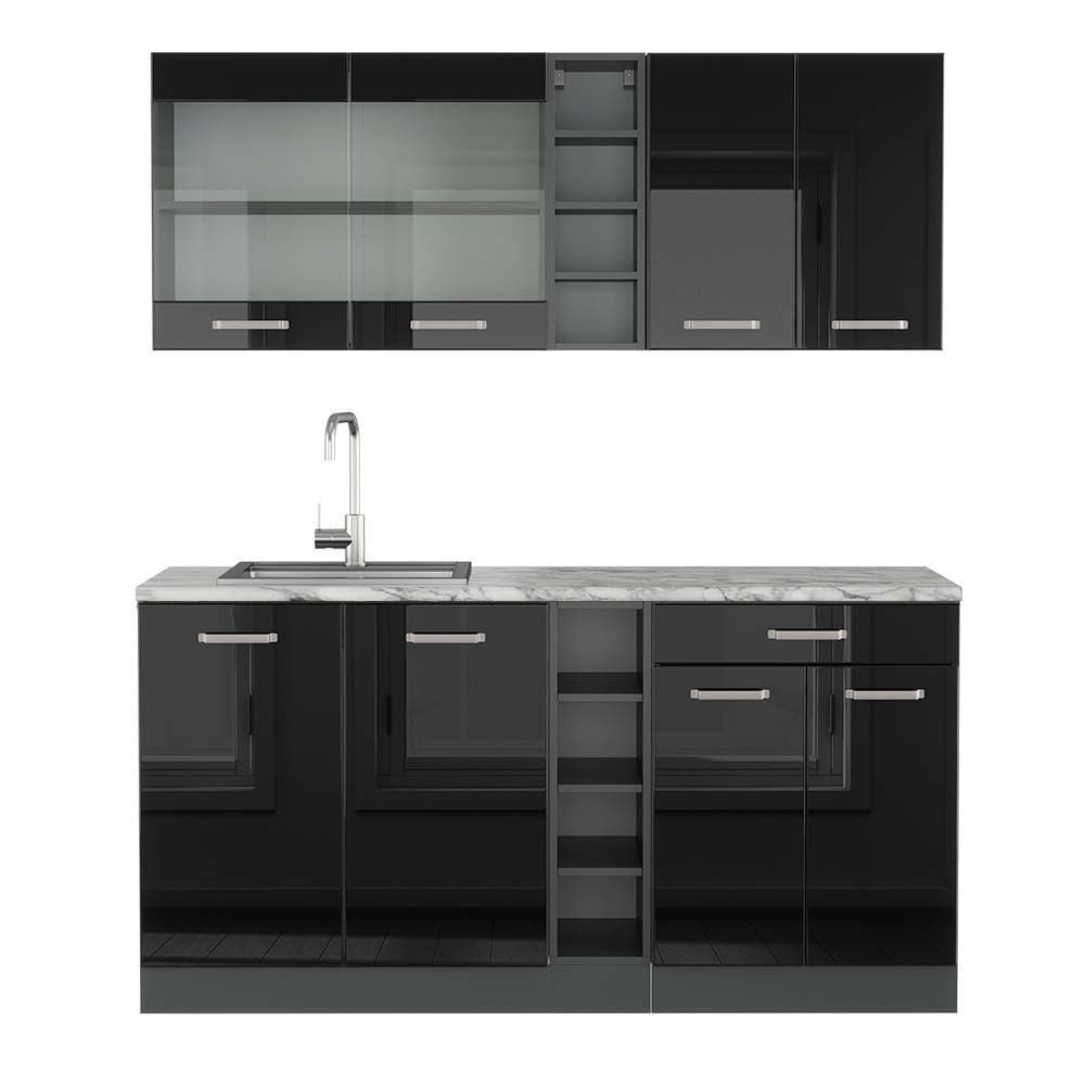 Vicco Single Kitchen R-Line White High Gloss / Anthracite 160 cm without Worktop