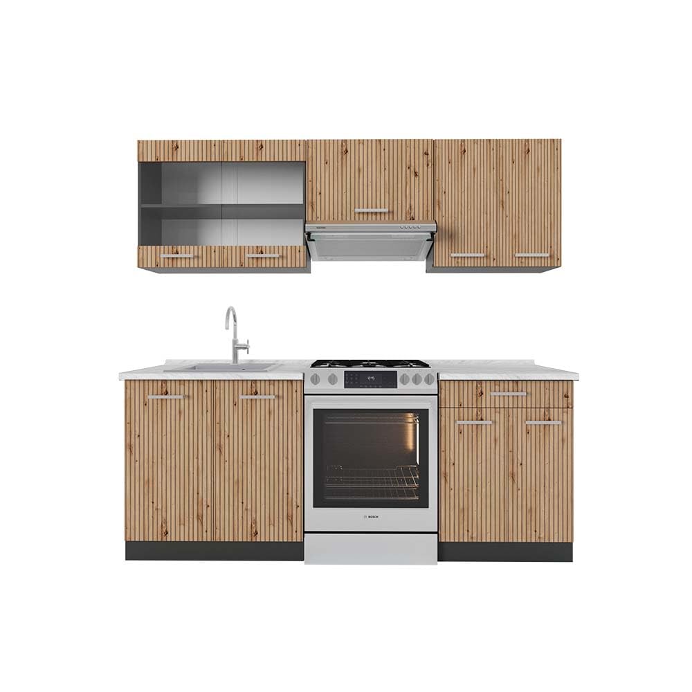 Vicco R-Line Kitchen Unit, White Country House / Anthracite, 200 cm without Worktop