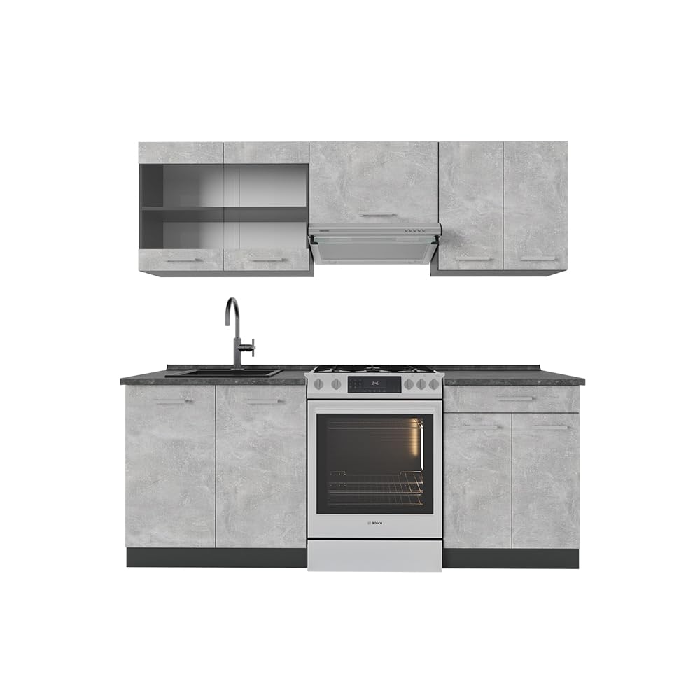 Vicco R-Line Kitchen Unit, White High-Gloss / Anthracite, 200 cm without Worktop