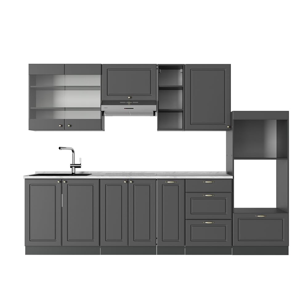 Vicco Kitchen Unit Fame-Line Goldkraft Oak / Anthracite 280 cm without Worktop