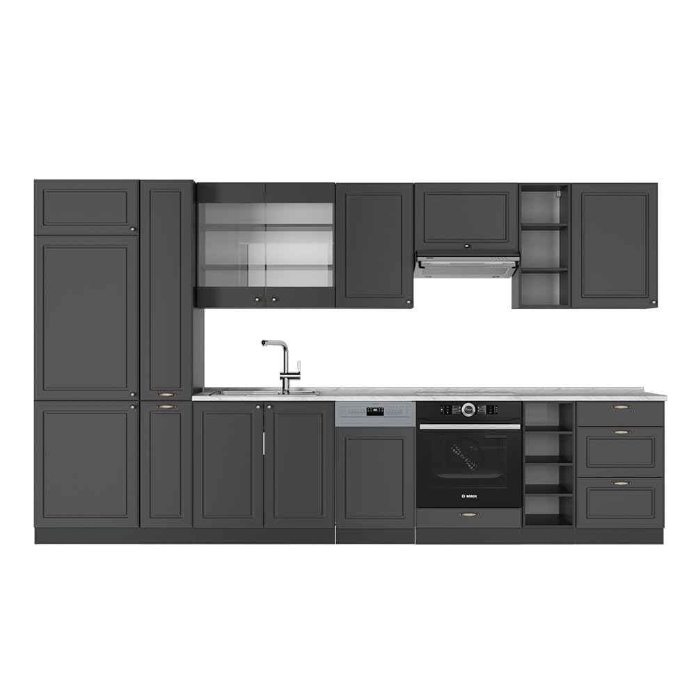 Vicco Kitchen Unit Fame-Line Goldkraft Oak / Anthracite 355 cm without Worktop