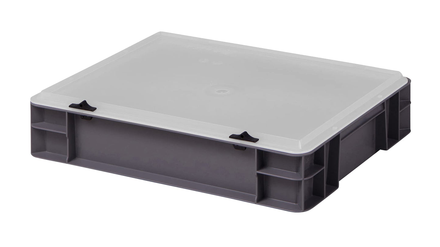 Design Eurobox Stacking Box Storage Container Plastic Box in 5 Colours and 16 Sizes with Transparent Lid (Matte) (Grey, 60 x 40 x 33 cm)