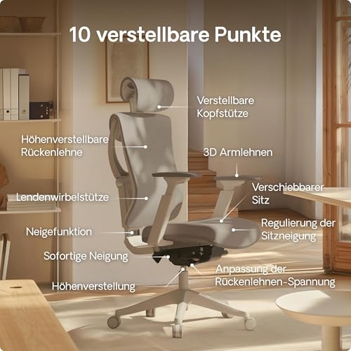 Desktronic SitPro Adjustable Ergonomic Office Chair, Desk Chair with Lumbar Support, Back-Friendly, Computer Chair, Height Adjustable & Back-Friendly, Wide Padding (Grey)