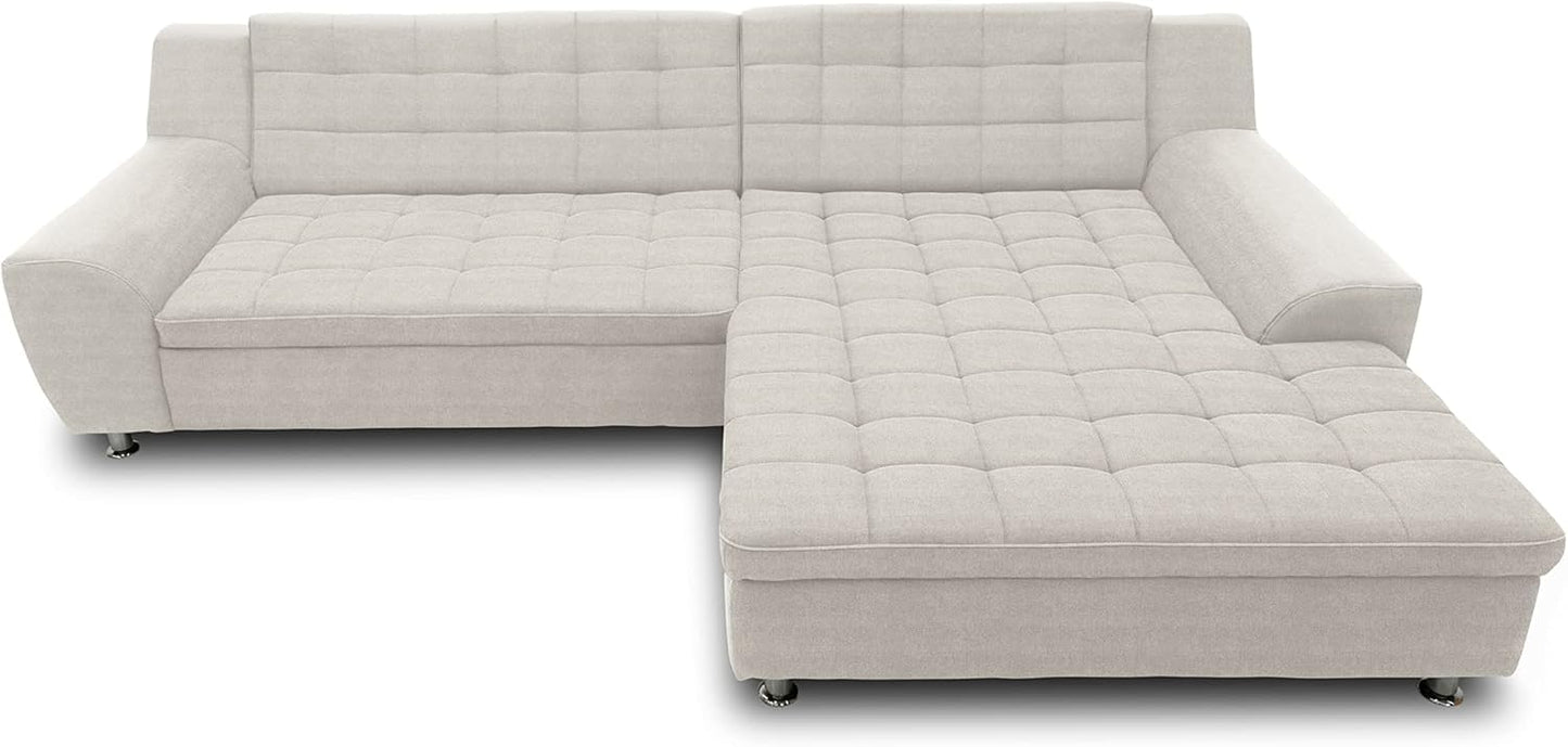 DOMO. collection Merida Corner Sofa, Sofa with Sleep Function in L-Shape, Corner Couch with Bed Box, Sofa Bed 304 x 200 x 84 cm (W x D x H), Beige