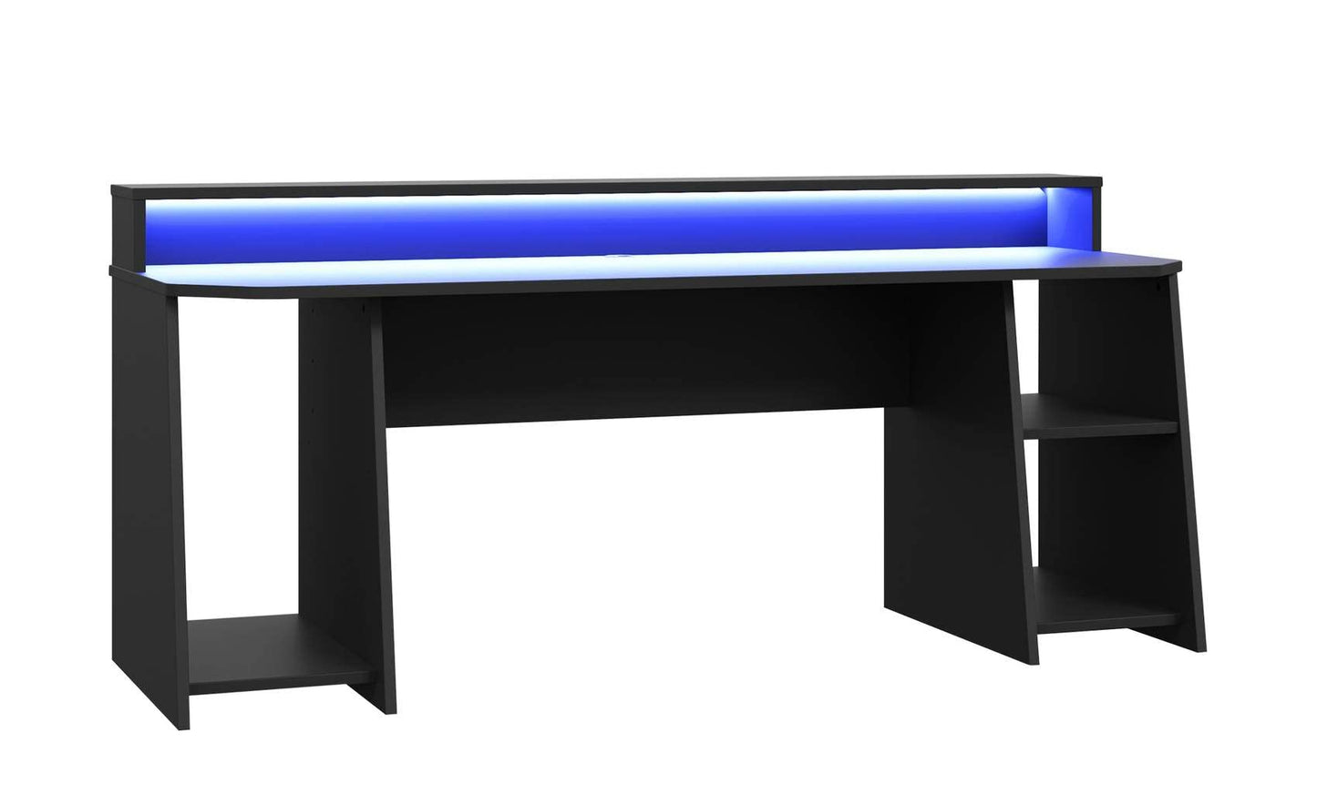 Forte TEZAUR Computer Desk Gaming Desk with LED Lighting and Shelf, Wood Material, Black, W x H x D: 200 x 91.1 x 125.4 cm
