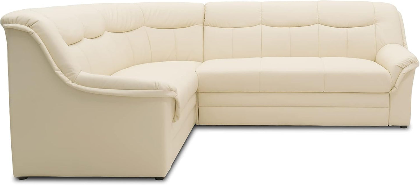 DOMO. collection Berlin Corner Sofa, Timeless Leather Corner Sofa with High-Quality Spring Core Padding, L-shaped Faux Leather, Couch 205 x 250 x 89 cm, Black