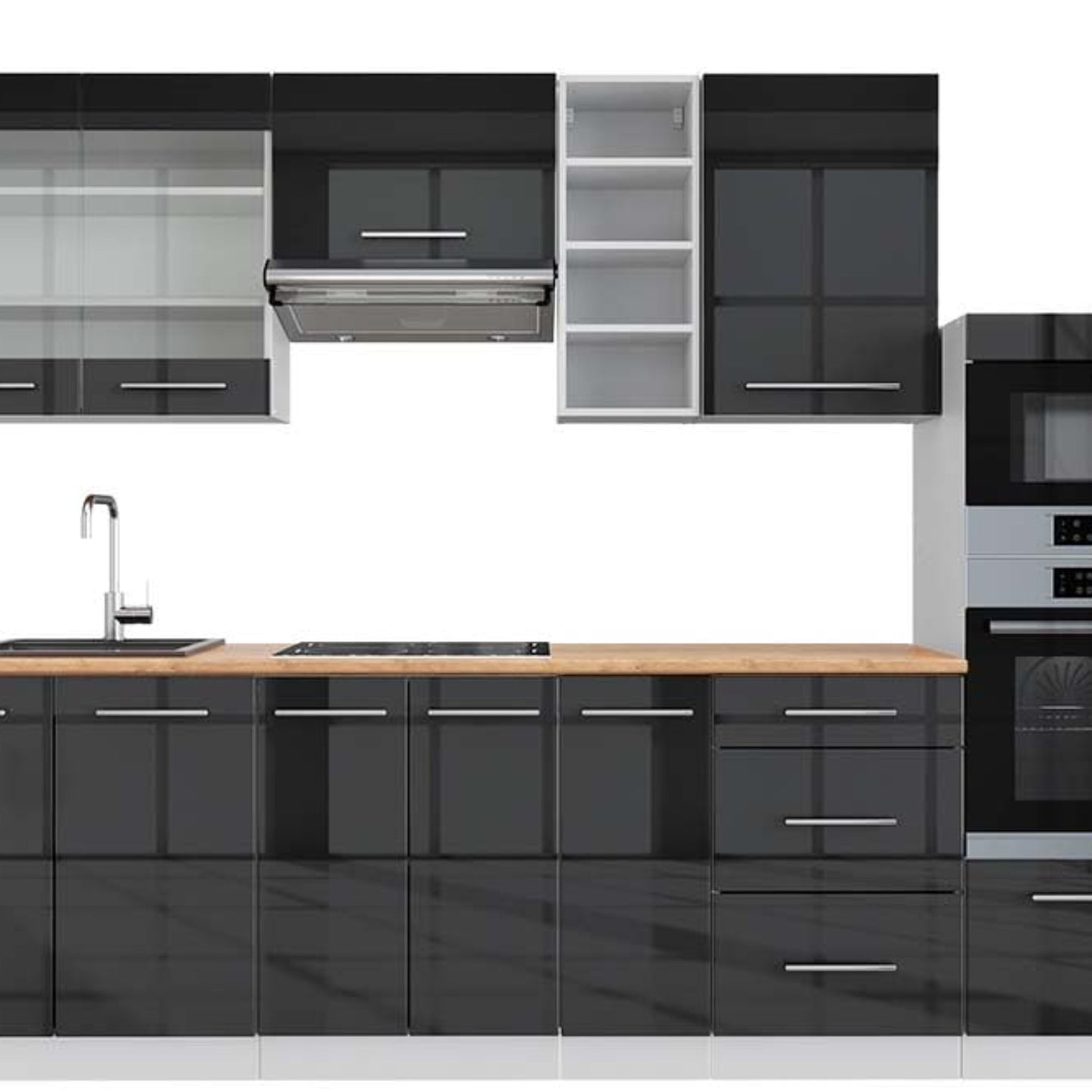 Vicco Fame-Line Kitchen Unit 280 cm without Worktop 280 cm High-Gloss Anthracite / White