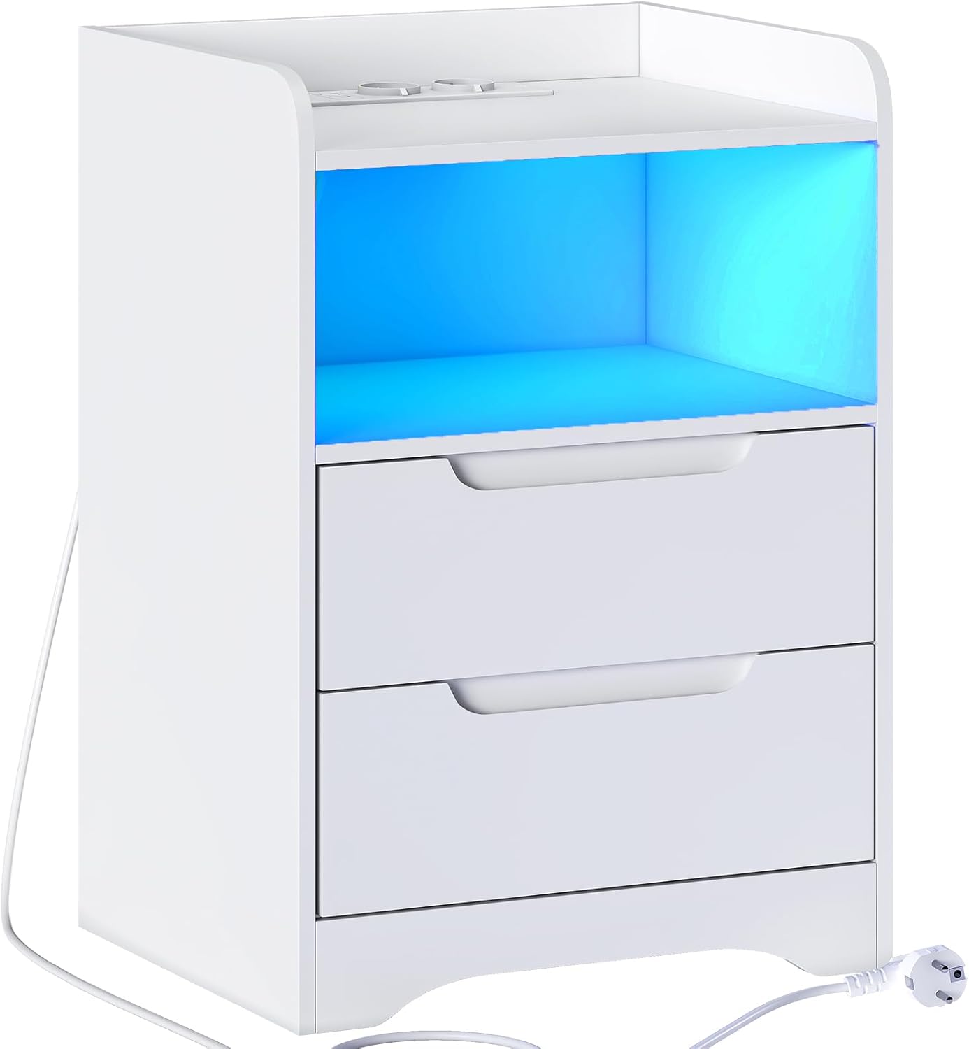 Bedside Table Set of 2 Bedside Tables with Charging Function and LED Light, Bedside Table, Set of 2 with 2 Drawers, Black Side Table, Black Coffee Table, Sofa Table for Bedroom, Living Room