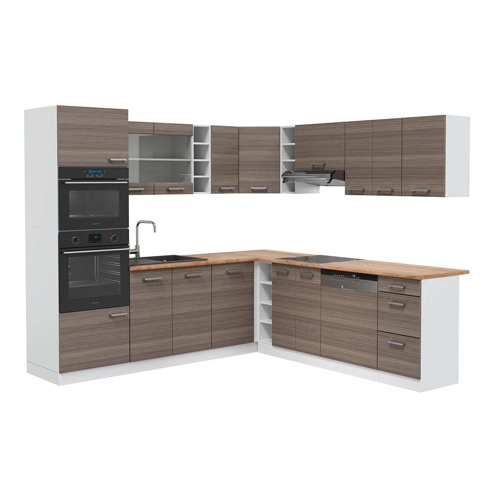 Vicco R-Line Fitted Kitchen Cabinets Country House Kitchen Furniture (White, Corner 247 x 237 cm)