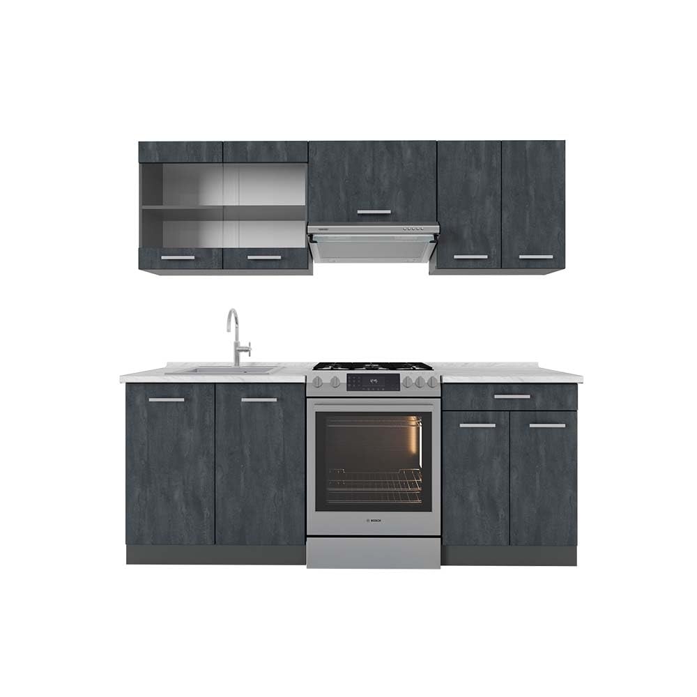 Vicco R-Line Kitchen Unit, White Country House / Anthracite, 200 cm without Worktop