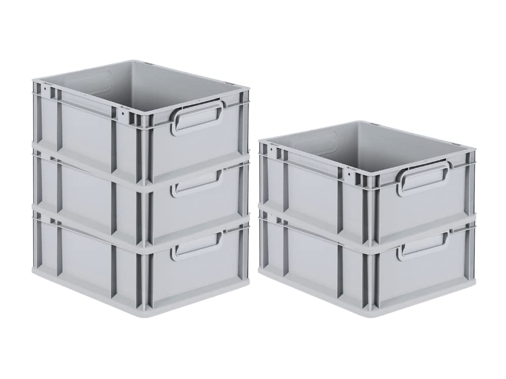 PROREGAL SuperSparSet 5 x Eurobox NextGen Economy | Closed Handles | H x W x D 17 x 30 x 40 cm | 16 Litres | Euro Container, Transport Box, Transport Container, Stacking Container