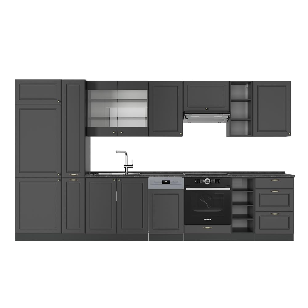 Vicco Kitchen Unit Fame-Line Goldkraft Oak / Anthracite 355 cm without Worktop