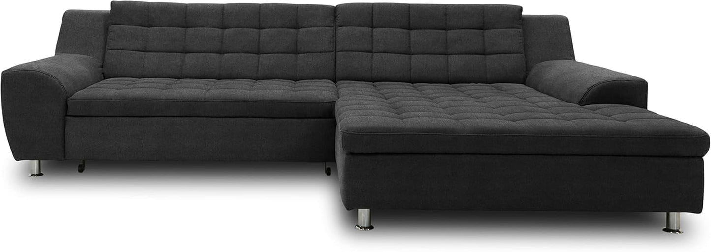 DOMO. collection Merida Corner Sofa, Sofa with Sleep Function in L-Shape, Corner Couch with Bed Box, Sofa Bed 304 x 200 x 84 cm (W x D x H), Beige