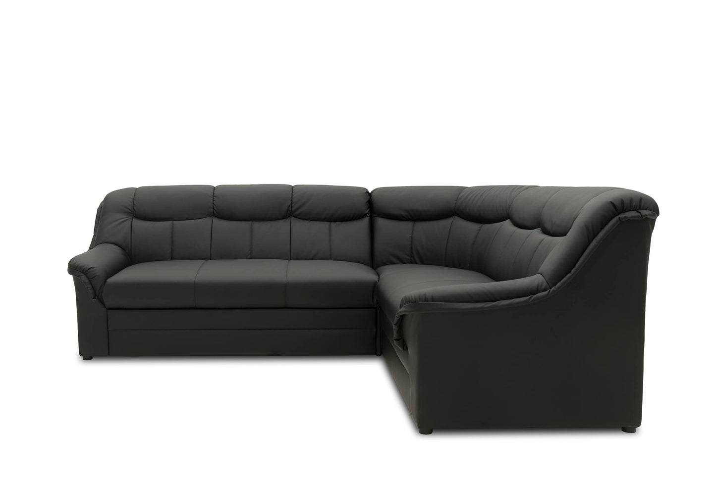 DOMO. collection Berlin Corner Sofa, Timeless Leather Corner Sofa with High-Quality Spring Core Padding, L-shaped Faux Leather, Couch 205 x 250 x 89 cm, Black