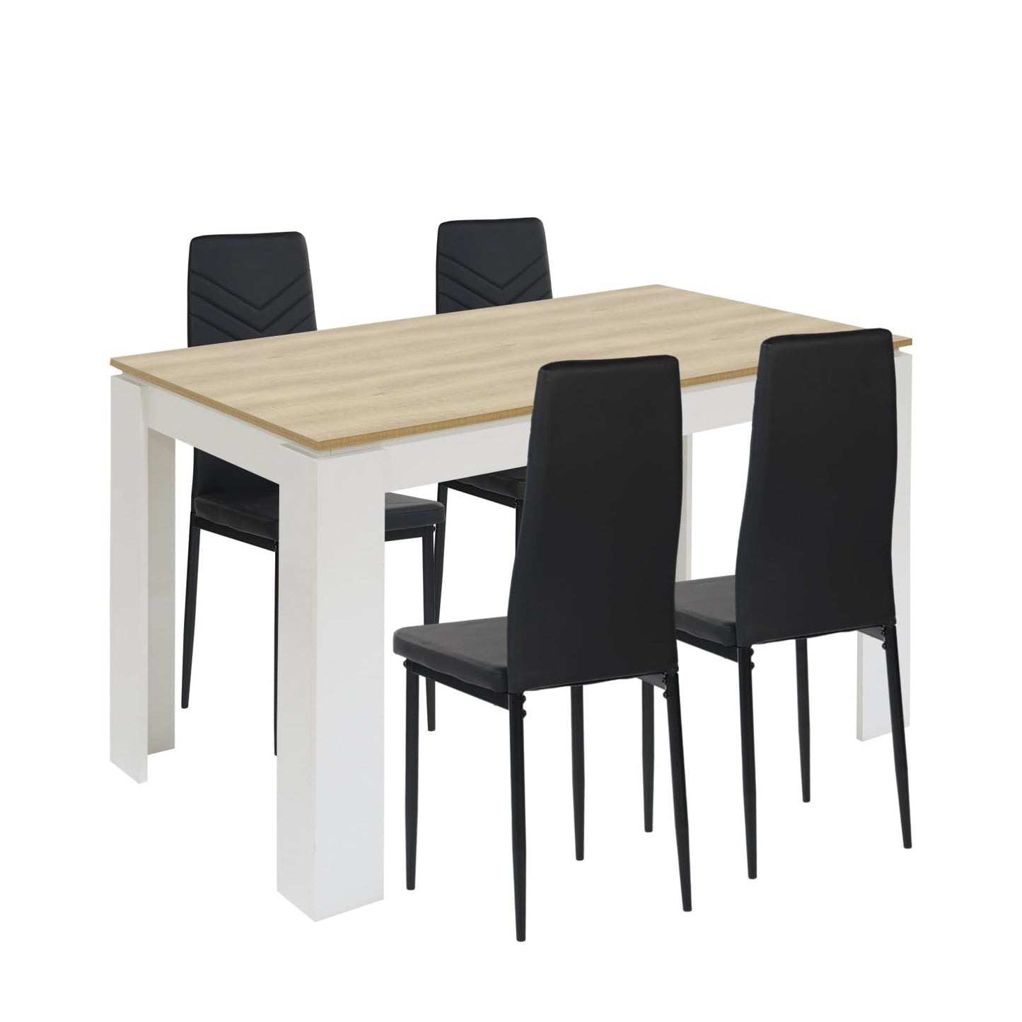 FURNITABLE Esstisch mit 4 Stühlen Esszimmergruppe, 4er Set Esszimmerstühle und Rechteckig Holztisch Essgruppe für Wohnzimmer Küche Büro (110 * 70cm Tisch+4 Schwarz Stühle)