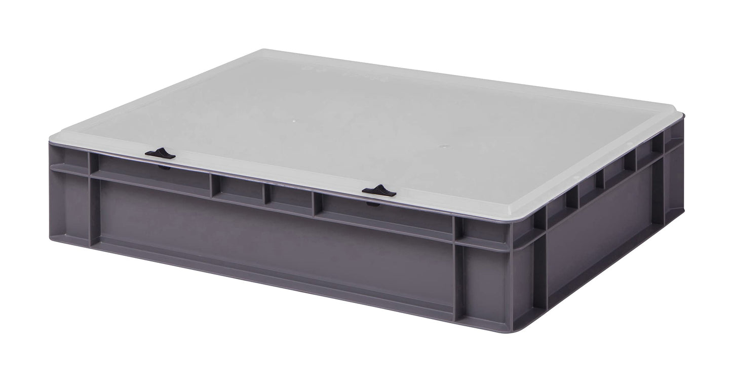 Design Eurobox Stacking Box Storage Container Plastic Box in 5 Colours and 16 Sizes with Transparent Lid (Matte) (Grey, 60 x 40 x 33 cm)