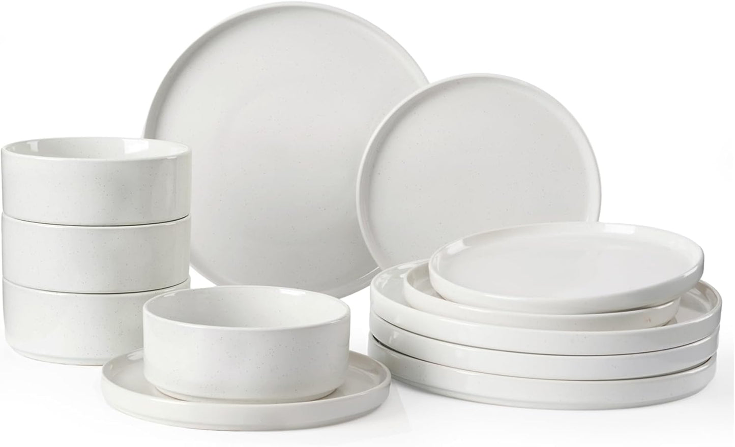 Star 18-Piece Plate Set, Crockery Set for 6 People, Stoneware Crockery Set, Anti-Scratch Dinner Service, Microwave & Dishwasher Safe, Cappuccino White