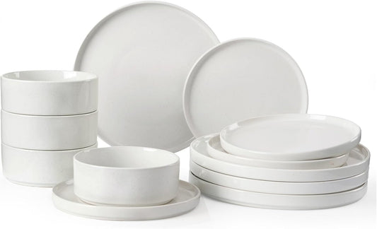 Star 18-Piece Plate Set, Crockery Set for 6 People, Stoneware Crockery Set, Anti-Scratch Dinner Service, Microwave & Dishwasher Safe, Cappuccino White
