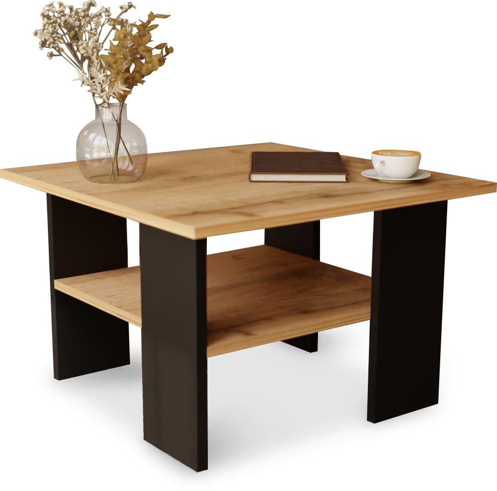 Artisan Coffee Table, Retro Loft Bench, Open Double Shelf, Skate Legs, Ideal for Coffee Get-Togethers, Laminated Top, Large Surface, Guaranteed Stability, White 3