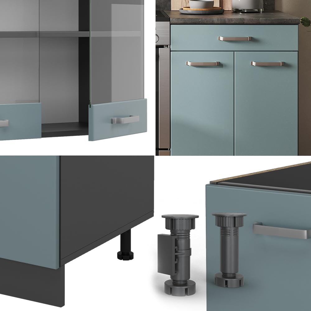 Vicco R-Line Kitchen Unit, White High-Gloss / Anthracite, 200 cm without Worktop