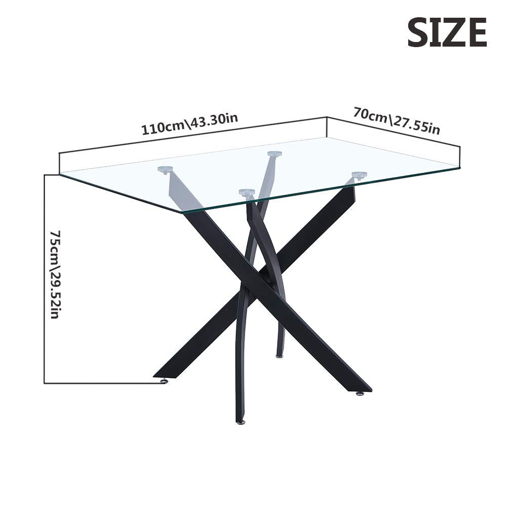 GOLDFAN Glas Esstisch Küchentisch Glastisch Silberne Metalltischbeine Moderner Stil Quadratischen Tisch für Büro Küche 110cm