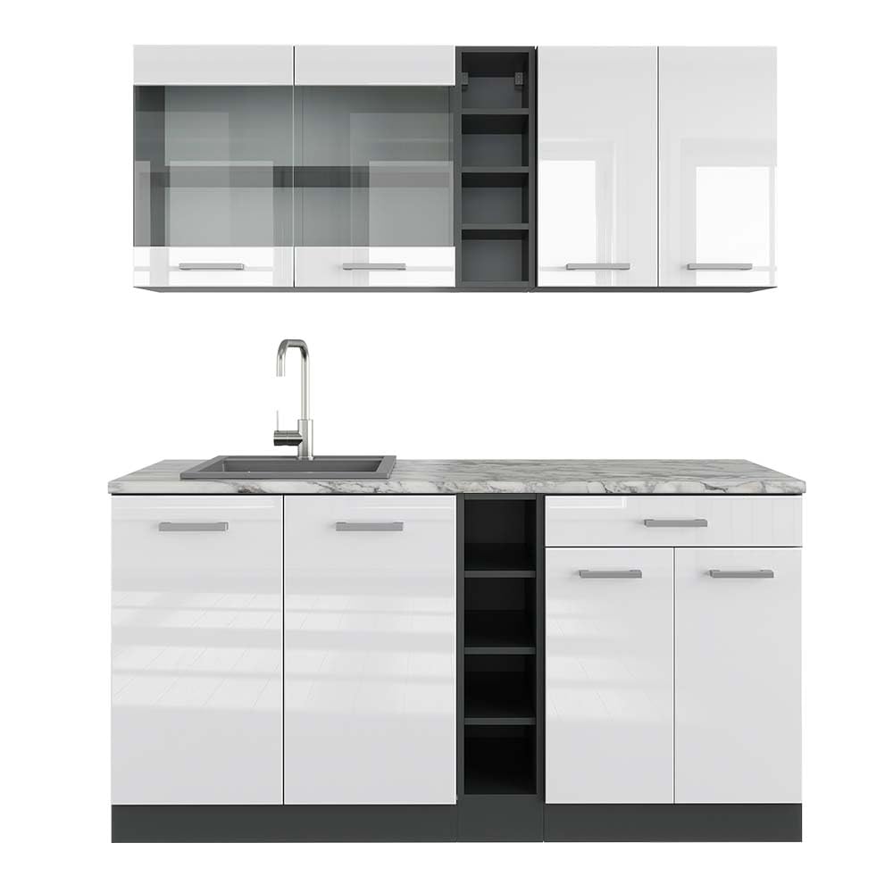 Vicco Single Kitchen R-Line White High Gloss / Anthracite 160 cm without Worktop