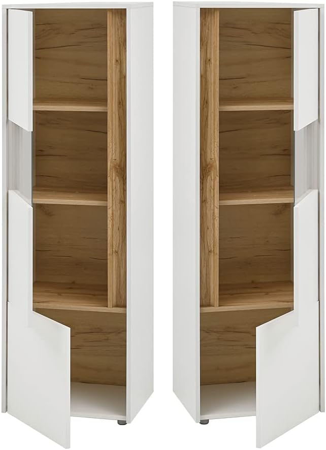 Lomadox TV Wall Unit 4 Pieces with LED Lighting in White with Wotan Oak Panels W x H x D Approx. 310 x 197 x 45 cm
