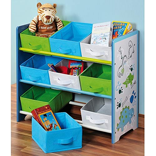 Kesper 17725 Children's Storage Shelf with 9 Textile Drawers Dinosaur Motif