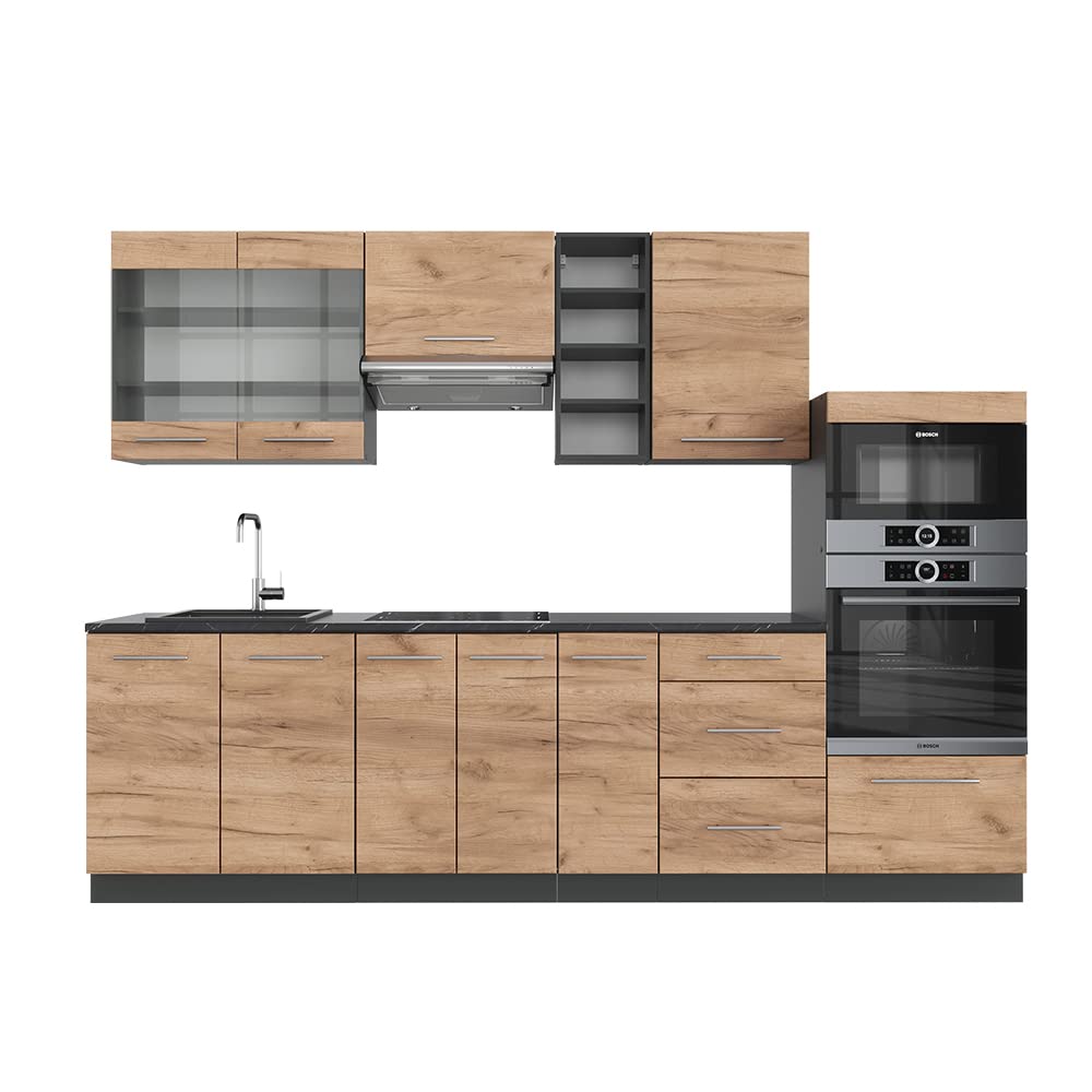 Vicco Kitchen Unit Fame-Line Goldkraft Oak / Anthracite 280 cm without Worktop