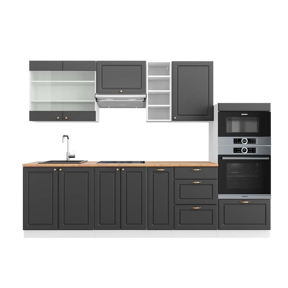 Vicco Fame-Line Kitchen Unit 280 cm without Worktop 280 cm High-Gloss Anthracite / White