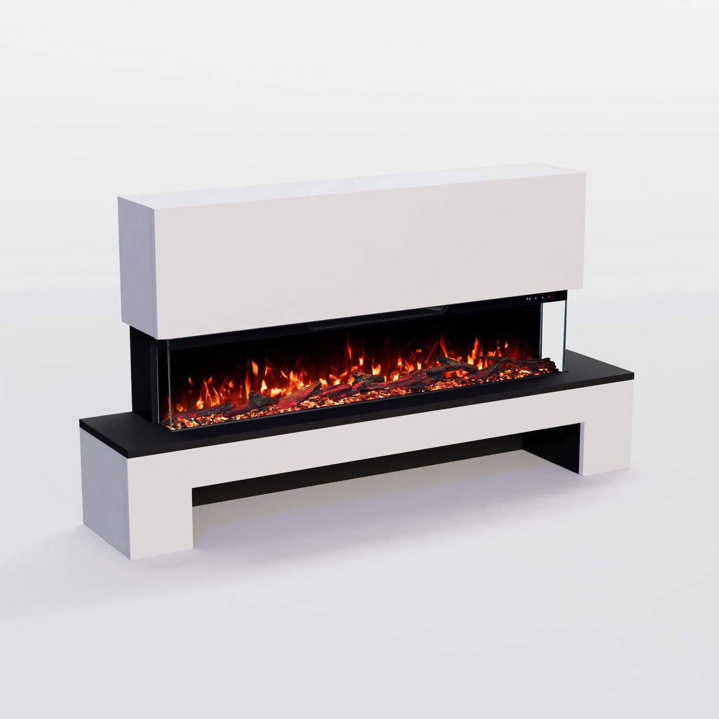 GLOW FIRE Electric Fireplace Cobalt Wooden Compartment with Realistic 3D LED Fire - Standing Electric Fireplace with Heater and Fireplace, App Control, Crinkle Effect & Timer, Max. 1800 W, 137 x 75 x