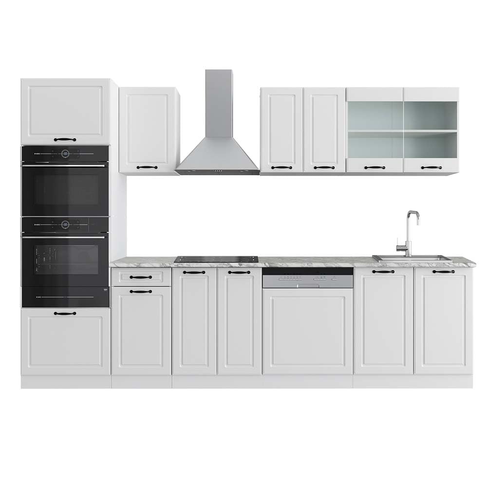 Vicco R-Line Kitchen Unit, High-Gloss Anthracite/White, 300 cm with Tall Cabinet, without Worktop