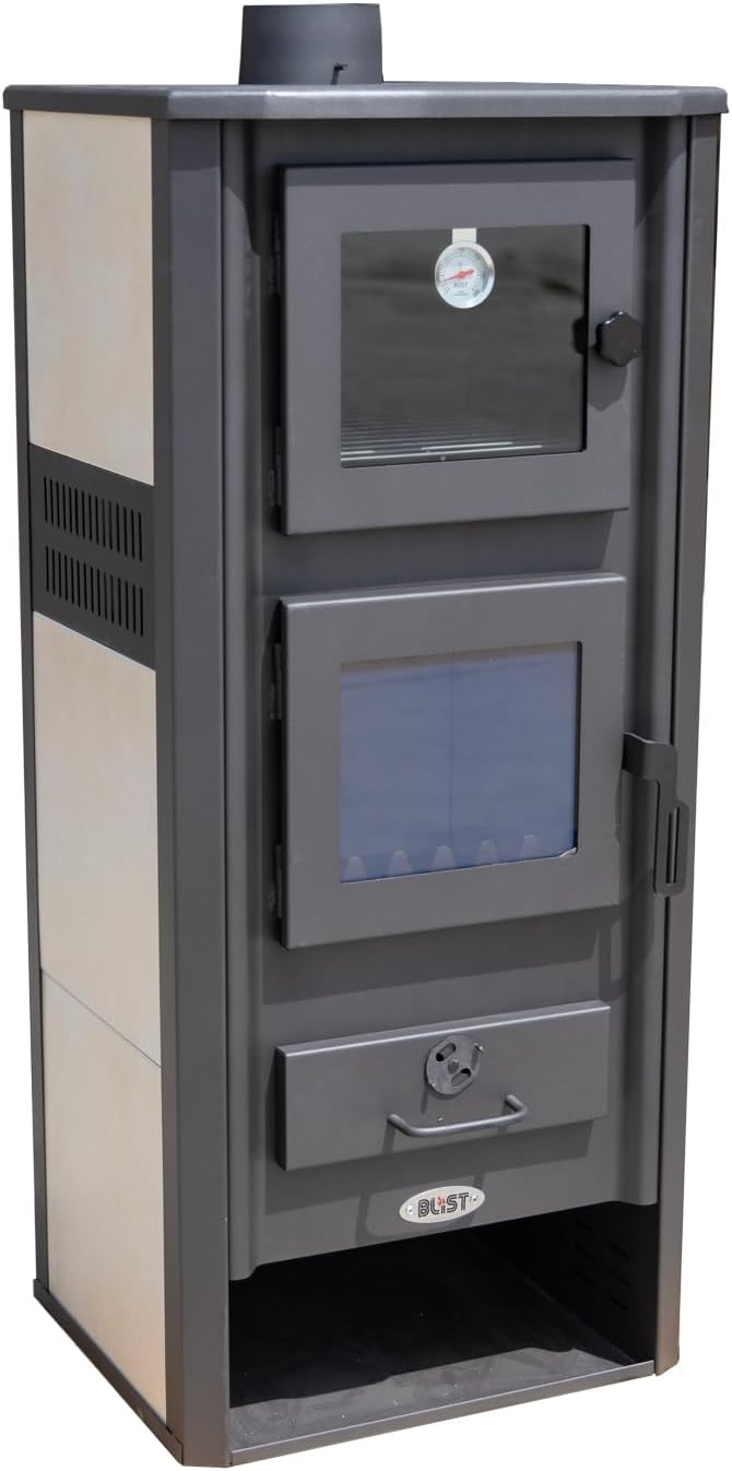 Fireplace with Baking Compartment, White Wood Stove, 12.1 kW, Fireplace, Ambasador Stove, Permanent Burning Stove, Workshop Stove, Swedish Stove, Hut Stove Heating Oven